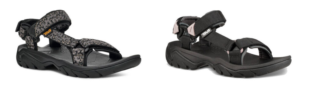 Zwei Sandalen der Firma TEVA sind zu sehen.